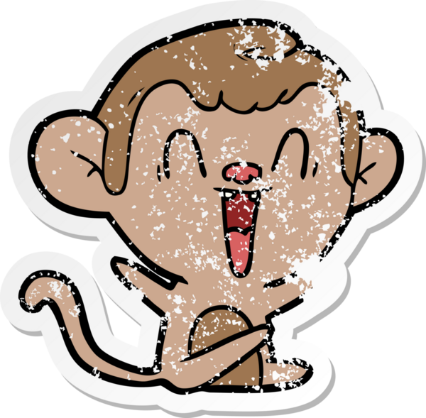 Bir insan tarafından çizilmiş gülen maymunun sıkıntılı çıkartması.