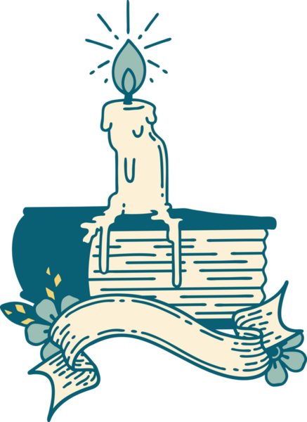 Dövme stili mumlu parşömen bir insan tarafından çizilmiş kitap üzerinde eriyor.