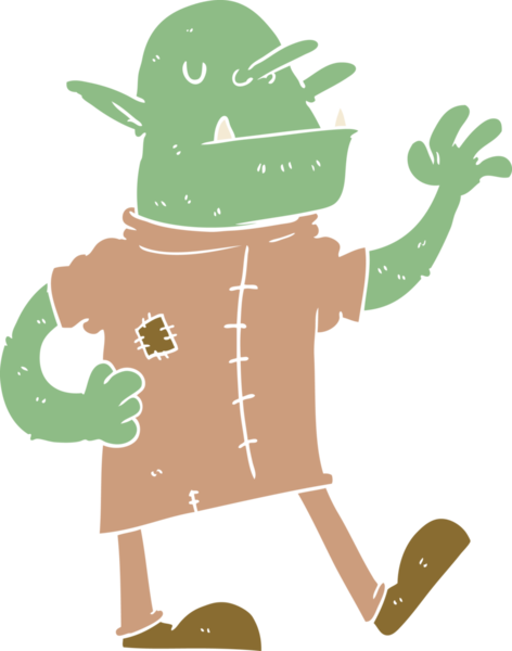 Bir insan tarafından çizilmiş düz renkli çizgi film cini.