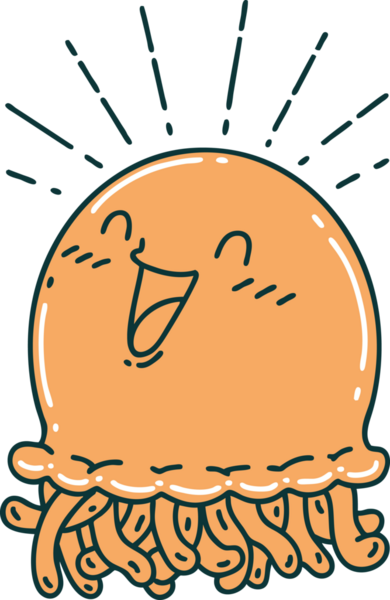 Geleneksel dövme stili bir insan tarafından çizilmiş mutlu denizanası çizimi