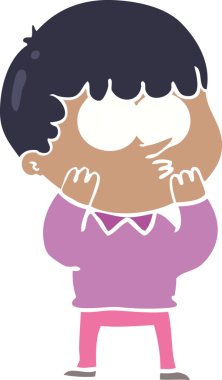 Düz renkli çizgi film meraklısı çocuk bir insan tarafından çizilmiş.