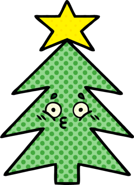 Bir insan tarafından çizilmiş bir Noel ağacının çizgi romanı.