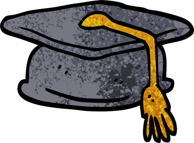 Bir insan tarafından çizilmiş grunge desenli çizgi film mezuniyet şapkası.