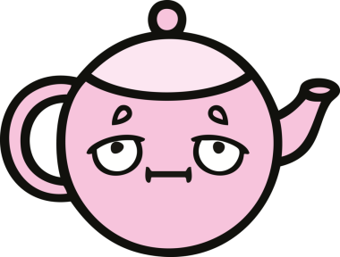 Bir insan tarafından çizilmiş şirin bir çaydanlık karikatürü.