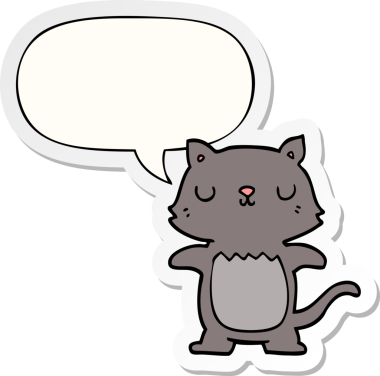 Bir insan tarafından çizilmiş baloncuk çıkartmalı çizgi film kedisi.