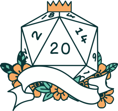 Retro Dövme Biçimi Doğal 20 D20 zar bir insan tarafından çizildi