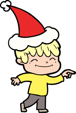 Bir insan tarafından çizilmiş Noel Baba şapkası giyen mutlu bir çocuğun el çizimi.