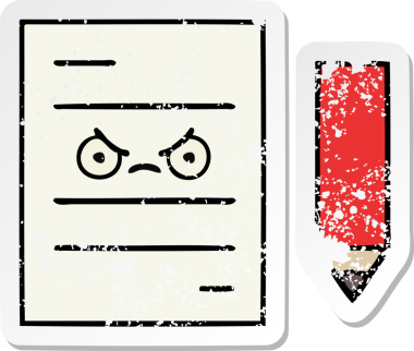 Bir insan tarafından çizilmiş şirin bir çizgi film test kağıdının sıkıntılı çıkartması.