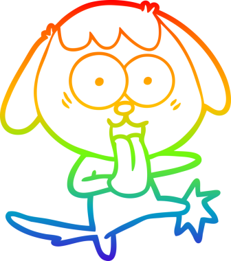 Gökkuşağı gradyan çizimi. Bir insan tarafından çizilmiş şirin bir köpek çizimi.