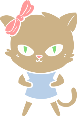 Sevimli düz renkli çizgi film kedisi bir insan tarafından çizilmiş.