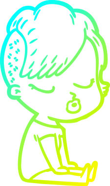 Bir insan tarafından çizilmiş soğuk gradyan çizgi film karakteri güzel hippi kız.