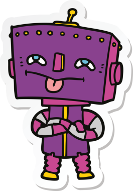 Bir insan tarafından çizilmiş robot karikatür çıkartması.