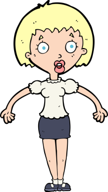 Bir insan tarafından çizilmiş omuz silken kafası karışık bir kadın çizgi filmi.