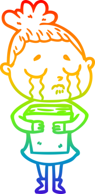 Gökkuşağı gradyan çizgisi, bir insan tarafından çizilmiş, ağlayan bir kadının çizimi.