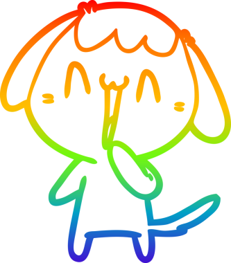 Gökkuşağı gradyan çizimi. Bir insan tarafından çizilmiş şirin bir köpek çizimi.