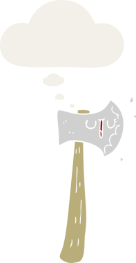 Düşünce baloncuğu olan bir balta insan tarafından çizilmiş.