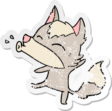 Bir insan tarafından çizilmiş uluyan kurt çizgi filminin sıkıntılı çıkartması.