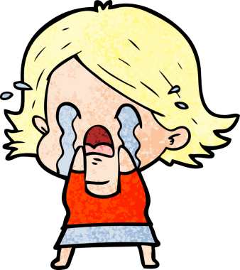 Bir insan tarafından çizilmiş ağlayan çizgi film kadını.