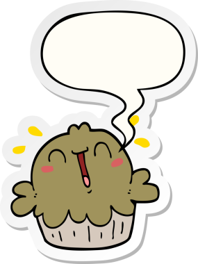 Bir insan tarafından çizilmiş baloncuk çıkartmalı şirin bir çizgi film pastası.