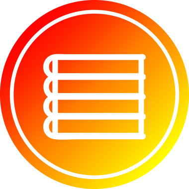 Bir insan tarafından çizilen sıcak gradyan bitiş tablosuna sahip bir yığın kitap dairesel simgesi