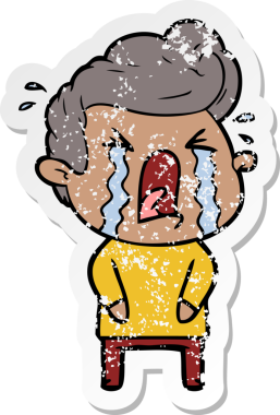 Bir insan tarafından çizilmiş ağlayan bir karikatür çıkartması.