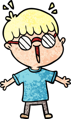 Bir insan tarafından çizilmiş gözlük takan çizgi film çocuğu.