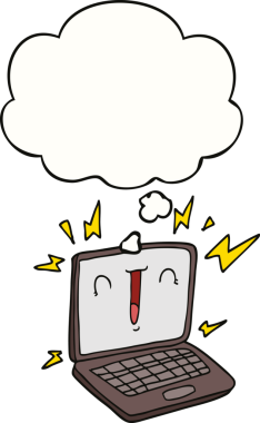 Bir insan tarafından çizilmiş düşünce balonlu dizüstü bilgisayar.