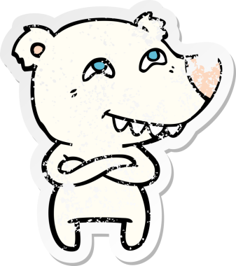 Bir insan tarafından çizilmiş dişleri gösteren karikatür kutup ayısının sıkıntılı çıkartması.