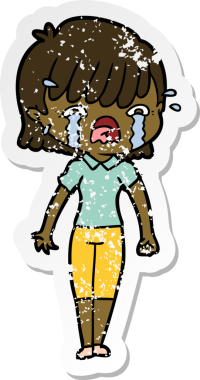 Bir insan tarafından çizilmiş, ağlayan bir çizgi film kızının sıkıntılı çıkartması.