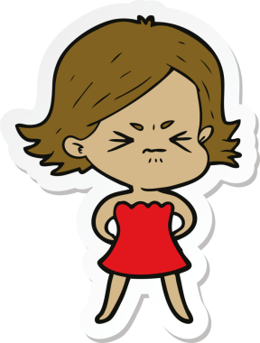 Bir insan tarafından çizilmiş kızgın bir karikatür çıkartması.