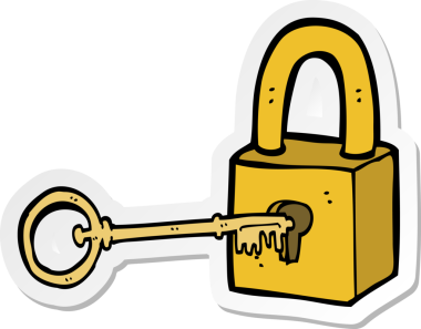 Bir insan tarafından çizilmiş asma kilit ve anahtar etiketi.