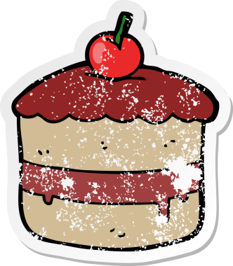 Bir insan tarafından çizilmiş karikatür pastasının sıkıntılı etiketi.