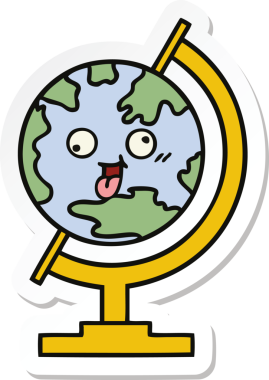 Bir insan tarafından çizilmiş şirin bir dünya karikatürü çıkartması.