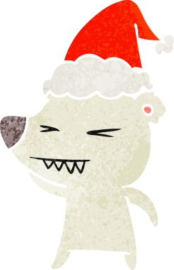 Kızgın kutup ayısı eli, bir insan tarafından çizilmiş Noel Baba şapkasının eski çizgi filmini çizdi.