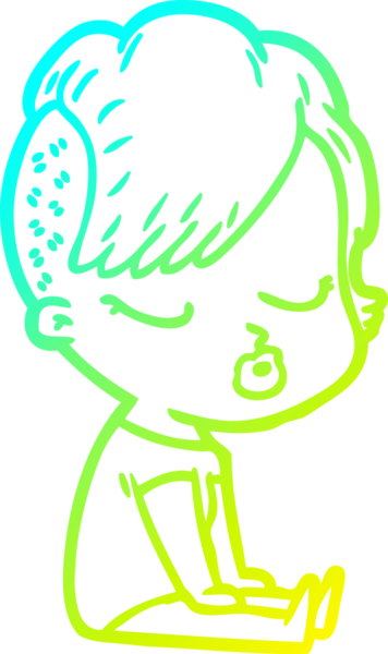 Bir insan tarafından çizilmiş soğuk gradyan çizgi film karakteri güzel hippi kız.