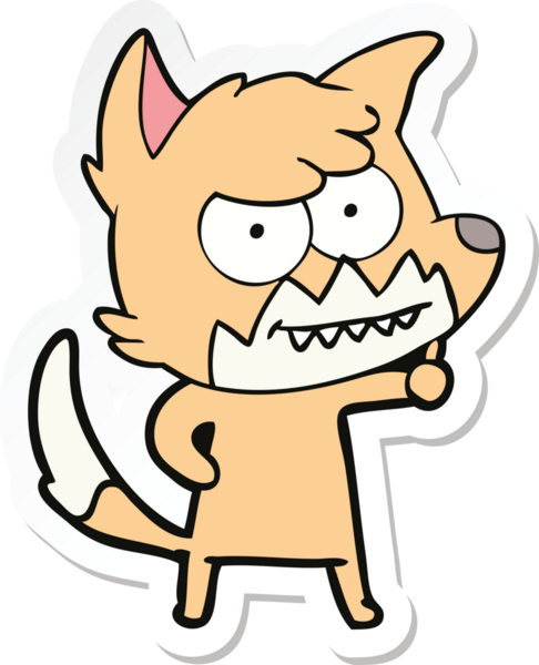 Bir insan tarafından çizilmiş sırıtan tilki çizgi filminin çıkartması