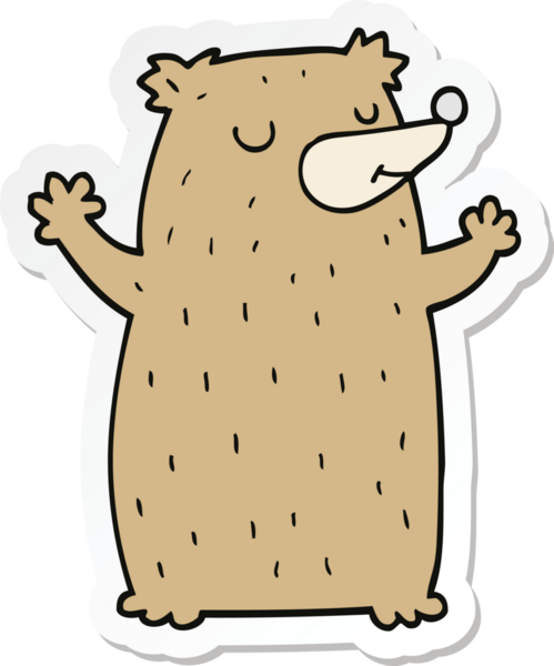 Bir insan tarafından çizilmiş çizgi film ayısının çıkartması.