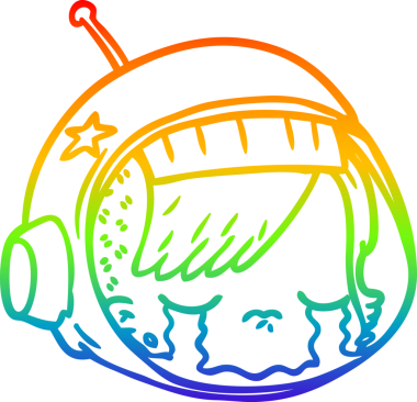 Gökkuşağı gradyan çizimi bir çizgi astronot yüzü bir insan tarafından çizilmiş ağlıyor