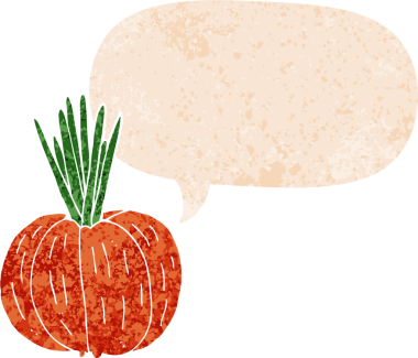 çizgi film sebzesi, konuşma baloncuğu ile grunge sıkıntılı retro dokuma tarzı bir insan tarafından çizilmiş