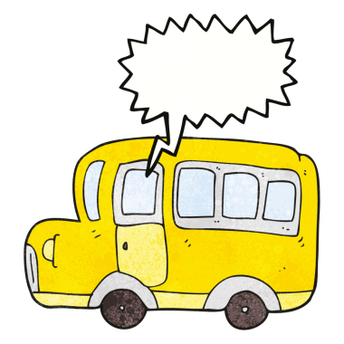 Bir insan tarafından çizilmiş karikatür desenli sarı okul otobüsü.