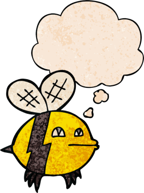 Bir insan tarafından çizilmiş grunge desenli düşünce baloncuğu olan çizgi film arısı.