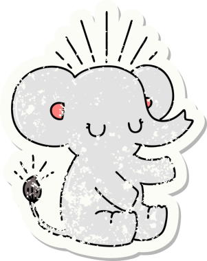 Dövme stili eski bir çıkartma. Bir insan tarafından çizilmiş şirin bir fil.