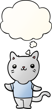 Bir insan tarafından çizilmiş yumuşak eğimli düşünce baloncuklu çizgi film kedisi.