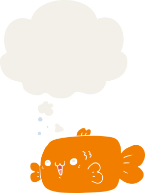 Düşünce baloncuklu çizgi film balığı insan tarafından çizilmiş.