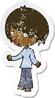 Bir insan tarafından çizilmiş, kafası karışmış bir karikatürün gerilimli çıkartması.