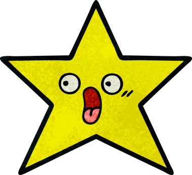 Bir insan tarafından çizilmiş altın yıldızın retro grunge desenli karikatürü