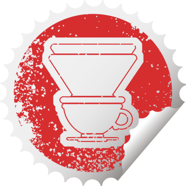 Bir insan tarafından çizilmiş filtre kahve fincanının sıkıntılı çıkartma simgesi çizimi