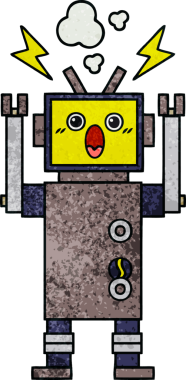 Bir insan tarafından çizilmiş bozuk bir robotun retro grunge desen karikatürü