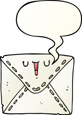 bir insan tarafından çizilmiş düzgün eğimli konuşma baloncuklu karikatür zarfı