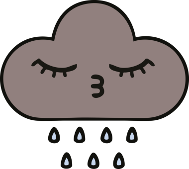 Bir insan tarafından çizilmiş yağmur bulutunun şirin bir karikatürü.